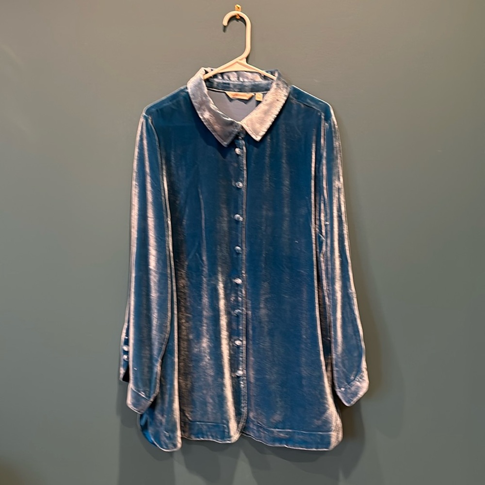 Soft Surroundings XL Blue Velvet Tunic, Blouse, Top, Jacket excellent condition